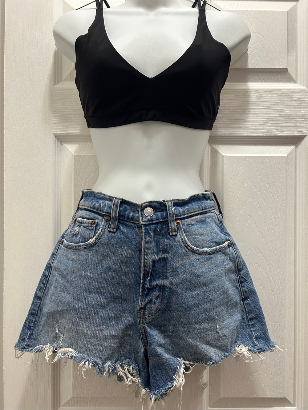 Abercrombie & Fitch Light Blue Distressed Denim Shorts